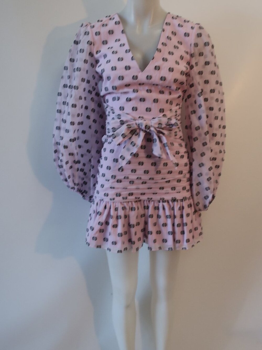 Womens Keepsake Pink, Black Dotted Balloon Long Sleeve Dress XS (0-2)